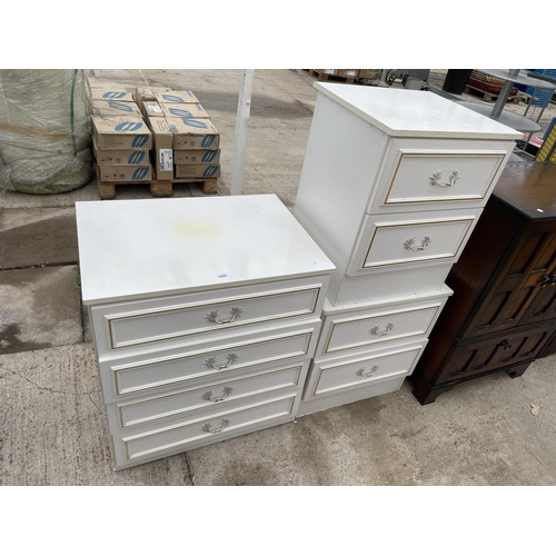 2406 - A PAIR OF CREAM/GILT BEDSIDE CHESTS AND FOUR DRAWER CHEST