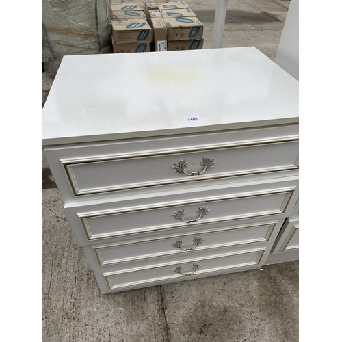 2406 - A PAIR OF CREAM/GILT BEDSIDE CHESTS AND FOUR DRAWER CHEST