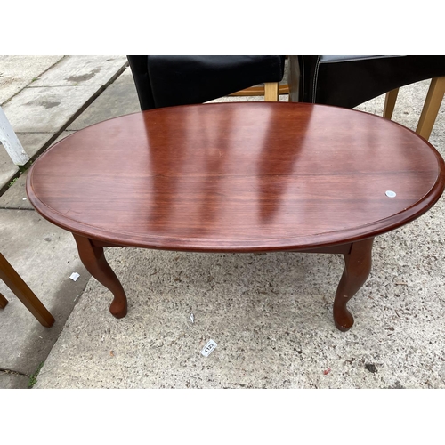 2414 - A DRESSING STOOL, NEST OF TWO TABLES AND AN OVAL COFFEE TABLE