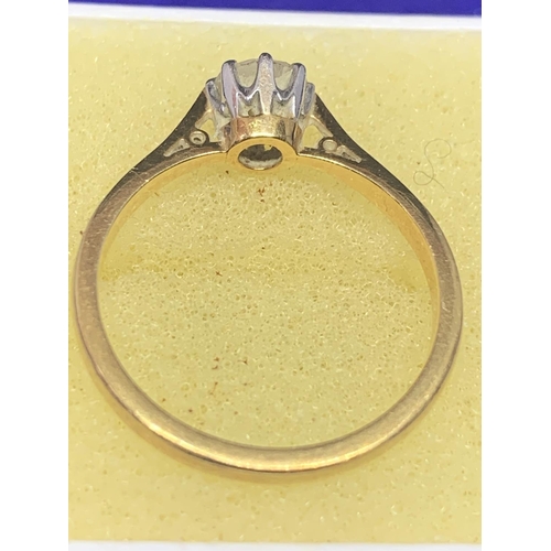 501 - AN 18 CARAT YELLOW GOLD RING WITH A SOLITAIRE DIAMOND BELIEVED 0.5 - 0.65 CARAT SIZE N/O  GROSS WEIG... 