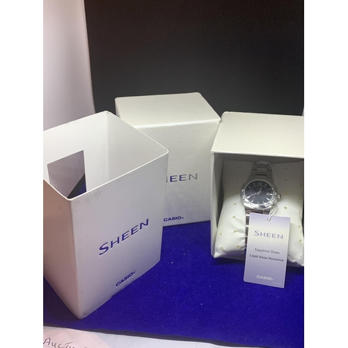 559 - A LADIES CASIO SHEEN WRISTWATCH IN WORKING ORDER WITH PRESENTATION BOX