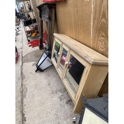 1210 - A VINTAGE PINE MIRRORED WALL UNIT