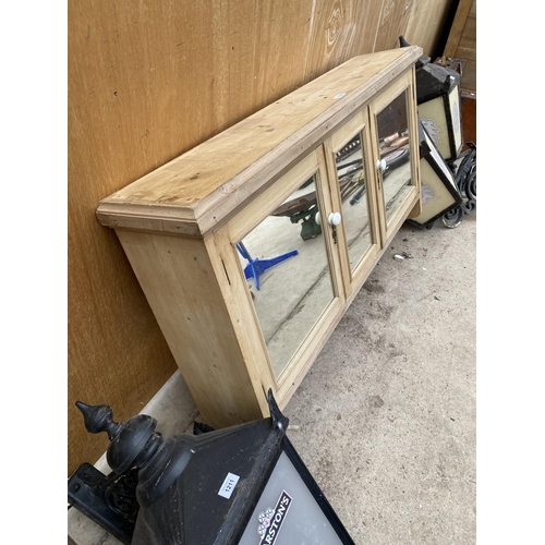 1210 - A VINTAGE PINE MIRRORED WALL UNIT