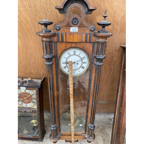 1232 - A VIENNA WALL CLOCK COMPLETE WITH WEIGHTS (H:123CM)