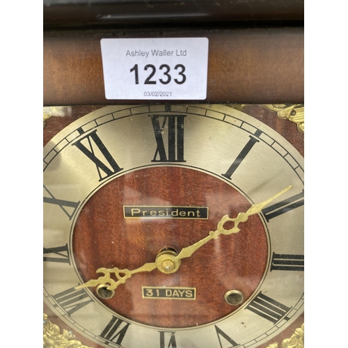 1233 - A PRESIDENT 31 DAY WALL CLOCK WITH KEY TO ALSO INCLUDE A BAROMETER (CLOCK H:75CM)