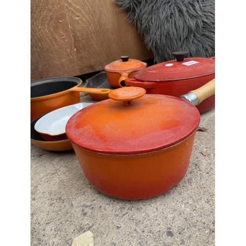 1237 - A SET OF SEVEN LE CREUSET PANS TO INCLUDE A MILK PAN, GRIDDLE PAN AND STOCK POT