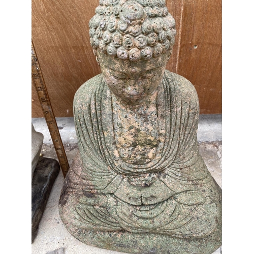 1243 - TWO STONE EFFECT GARDEN ORNAMENTS TO INCLUDE A BUST AND A BUDDHA