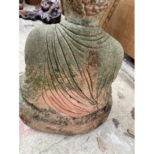 1243 - TWO STONE EFFECT GARDEN ORNAMENTS TO INCLUDE A BUST AND A BUDDHA