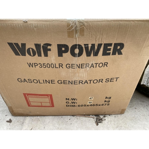 1253 - AN AS NEW AND BOXED WOLF POWER PETROL GENERATOR