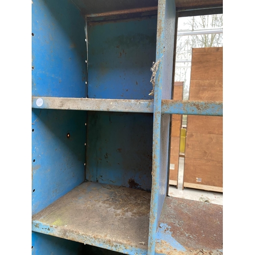 1260 - A VINTAGE METAL 18 PIGEON HOLE STORAGE CABINET (H:183CM W:91CM)