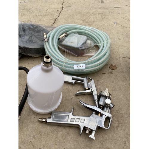 1272 - AN ASSORTMENT OF AS NEW COMPRESSOR FITTINGS TO INCLUDE PAINT SPRAYER, TYRE VALVE ETC