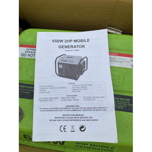 1276 - A 2HP 650W MOBILE PETROL GENERATOR