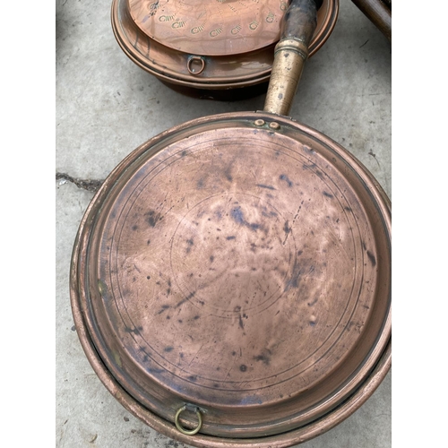 1283 - SIX VINTAGE COPPER AND BRASS BED PANS