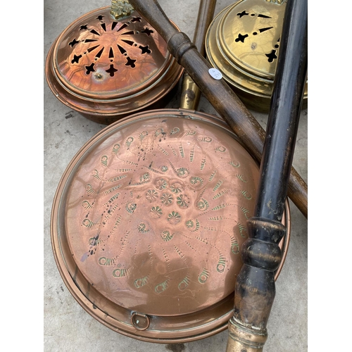 1283 - SIX VINTAGE COPPER AND BRASS BED PANS