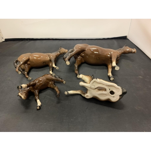 733 - TWO BROWN BESWICK HORSES AND TWO FOALS