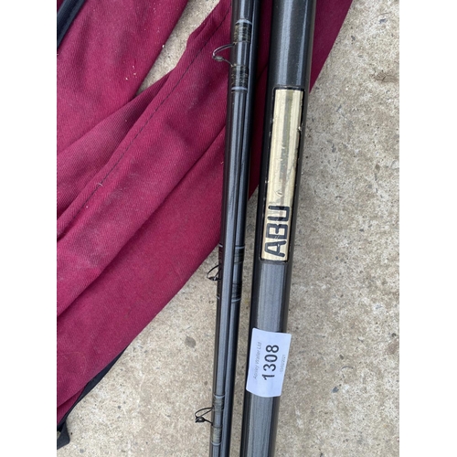 1308 - AN ABU 3 SECTION SPLIT CANE FISHING ROD