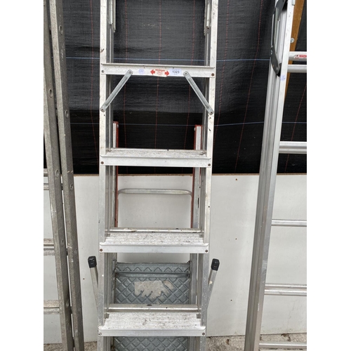 1323 - A SET OF ALUMINIUM STEP LADDERS AND A FURTHER LADDER/PLATFORM