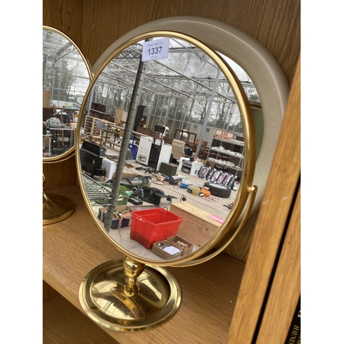 1337 - THREE MIRRORS TO INCLUDE TO GILT TABLE MIRRORS AND AN OVAL WALL MIRROR