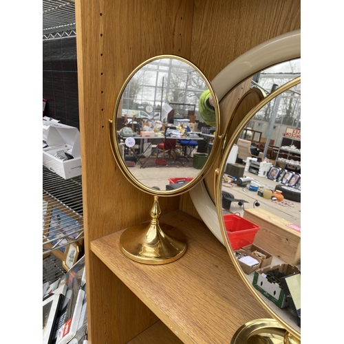 1337 - THREE MIRRORS TO INCLUDE TO GILT TABLE MIRRORS AND AN OVAL WALL MIRROR