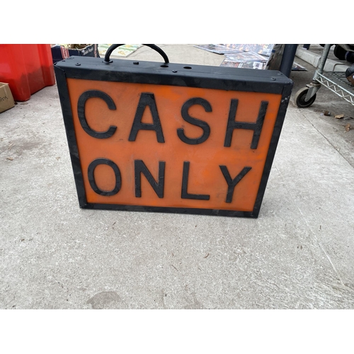 1339 - AN ILLUMINATED 'CASH ONLY' SIGN