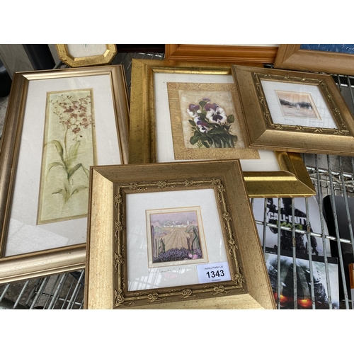 1343 - AN ASSORTMENT OF FRAMED PRINTS AND PICTURES