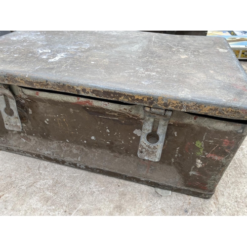 1381 - TWO METAL TOOL CHESTS WITH A LARGE QUANTITY OF SCAFFOLDING BRACKETS