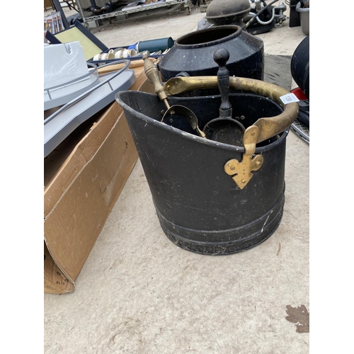 1398 - AN ASSORTMENT OF ITEMS TO INCLUDE A COAL BUCKET AND A VINTAGE BOILER POT ETC