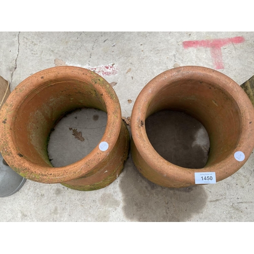 1450 - A PAIR OF ROUND CHIMNEY POT TOPS