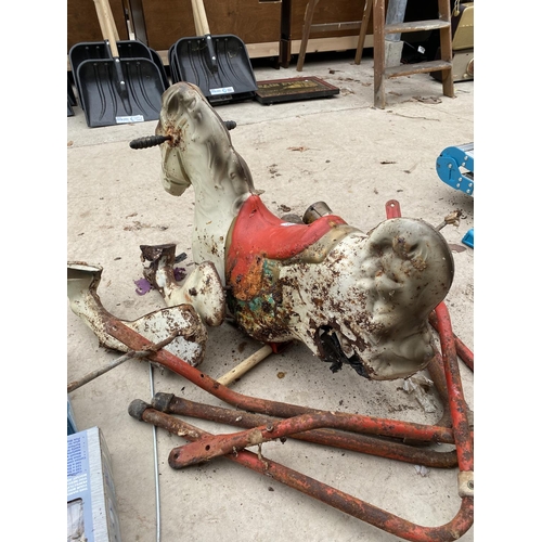 1455 - A VINTAGE METAL ROCKING HORSE REQUIRING RESTORATION