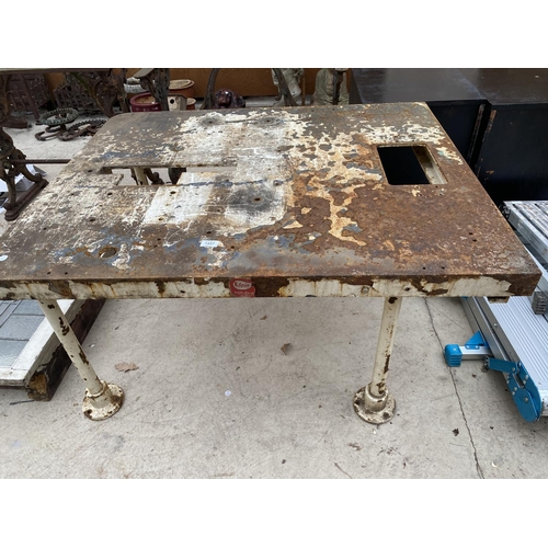 1457 - A LARGE VINTAGE CAST IRON INDUSTRIAL WORK TABLE