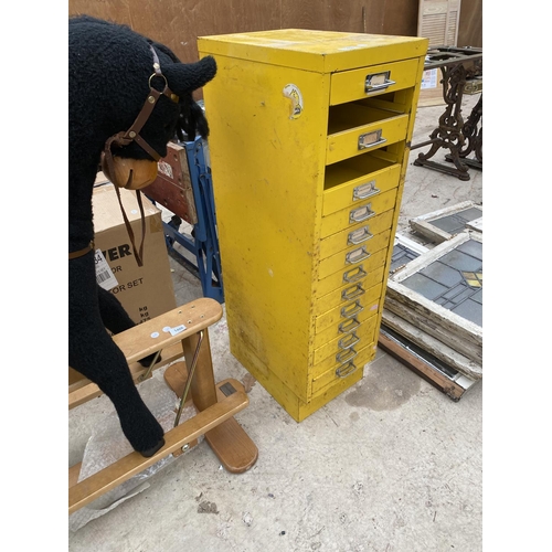 1459 - A VINTAGE METAL 15 DRAWER STORAGE UNIT(MISSING TWO DRAWERS)