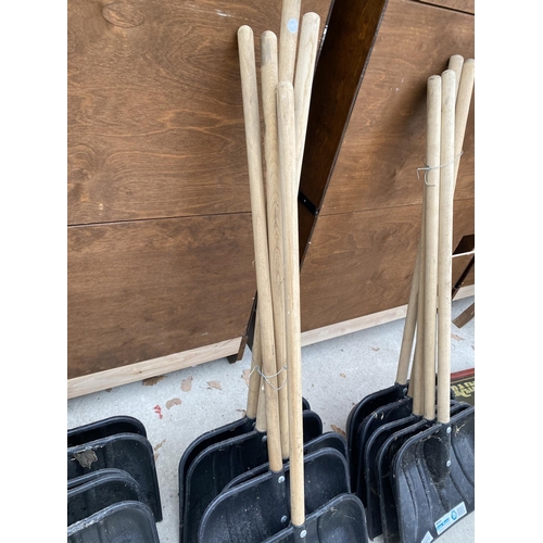 1473 - FIVE PLASTIC SNOW SHOVELS WITH WOODEN HANDLES