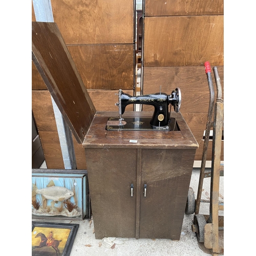 1477 - A VINTAGE SINGER SEWING MACHINE COMPLETE WITH CASE AND ORIGINAL FOOT PEDDLE AND INSTRUCTION MANUAL