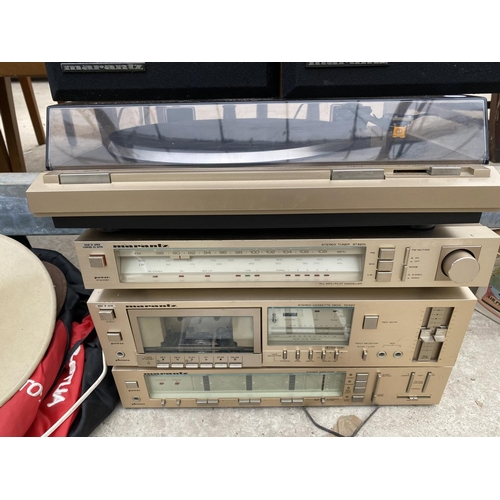 1497 - A MARANTZ HI-FI SYSTEM WITYH RECORD PLAYER AND TWO MARANTZ SPEAKERS