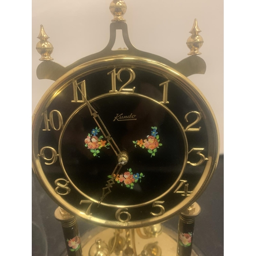 12 - A DECORATIVE MANTEL CLOCK WITH GLASS DOME H: 30CM