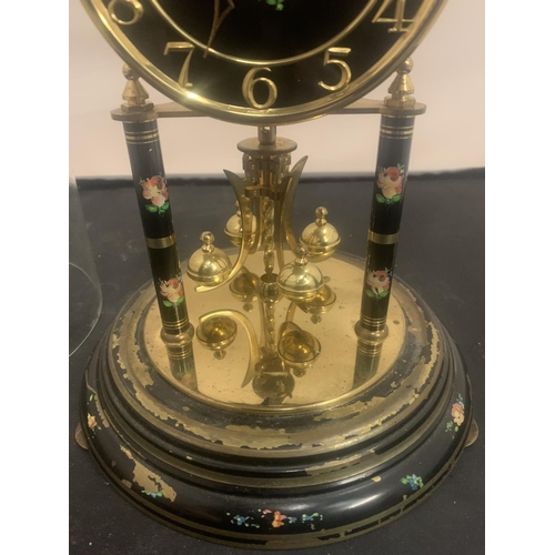 12 - A DECORATIVE MANTEL CLOCK WITH GLASS DOME H: 30CM