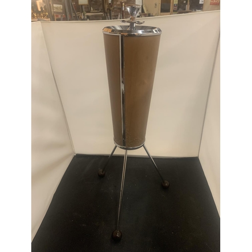 16 - A RETRO 'IANTHE' CHROME FREE STANDING ASH TRAY ON TRIPOD LEGS