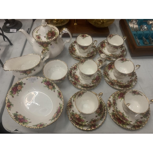 19A - A ROYAL ALBERT 'OLD COUNTRY ROSES' TEA SET TO INCLUDE SIX TRIOS, TEAPOT AND SERVING BOWLS