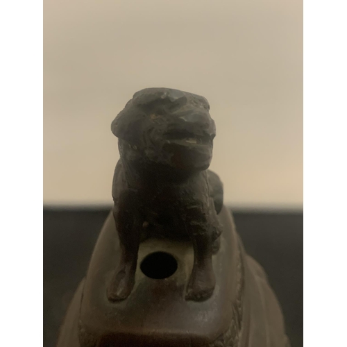 27 - AN EARLY BRONZE BURNER WITH A FIGURE OF A DOG ON THE LID