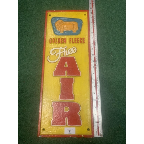 31 - A CAST METAL 'GOLDEN FLEECE' SIGN 52CM X 19.5CM