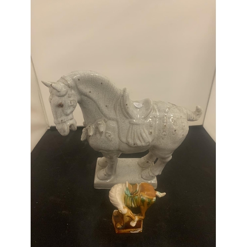 35 - A LARGE CERAMIC HORSE 32CM AND A SMALLER EXAMPLE