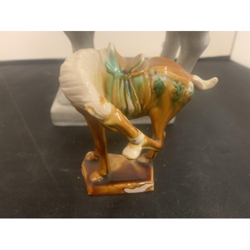 35 - A LARGE CERAMIC HORSE 32CM AND A SMALLER EXAMPLE