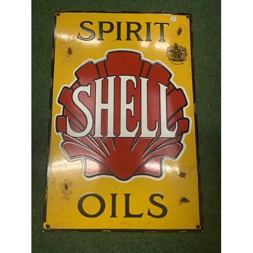 56 - A LARGE SHELL 'SPIRIT OILS' ENAMEL SIGN 60CM X 40CM