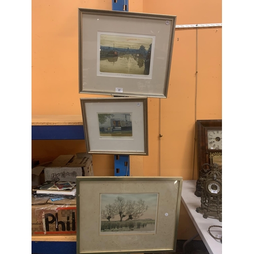 57 - A PAIR OF FRAMED LIMITED EDITION WATERCOLOUR PRINTS RELATING TO CANAL SCENES SIGNED MILES AND A FURT... 