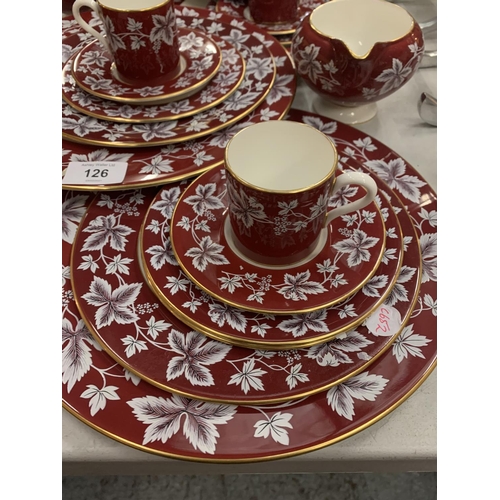 126 - A SELECTION OF WEDGWOOD BURGUNDY 'MOSELLE' DINNERWARE