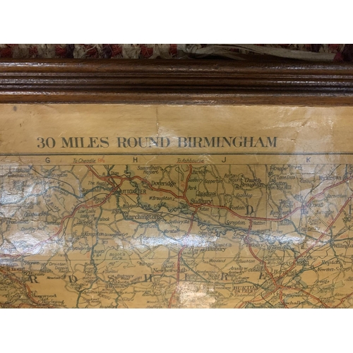 146 - A VINTAGE FABRIC MAP '30 MILES ROUND BIRMINGHAM'