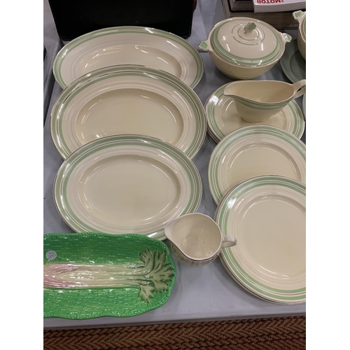 182 - A LARGE SELECTION OF GREEN TONED TABLE WARE TO INCLUDE NEWHALL 'NIRVANA' AND A BESWICK CELERY DISH E... 