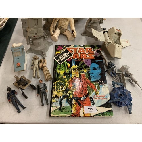 191 - A COLLECTION OF STAR WARS ITEMS TO INCLUDE FIGURINES ETC