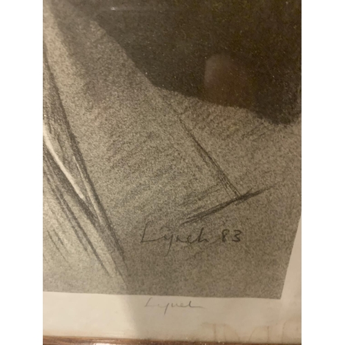 199 - A FRAMED PENCIL DRAWING OF A YOUNG DAVID BOWIE SIGNED LYNCH '83