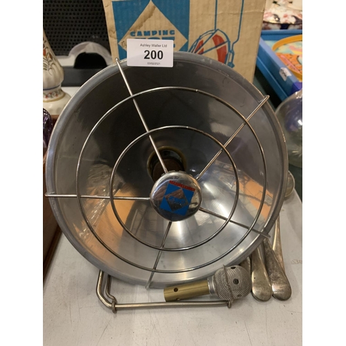 200 - A CALOR GAS HEATER AND FOUR SILVER PLATE SPOONS